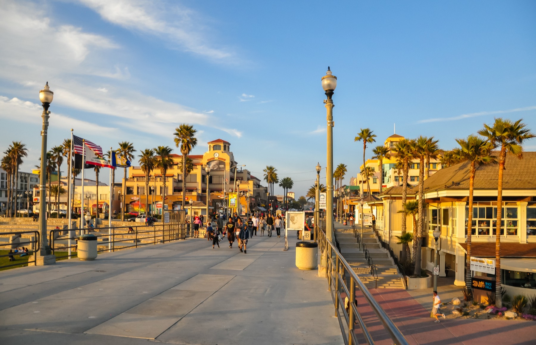 Huntington Beach downtown at golden hour